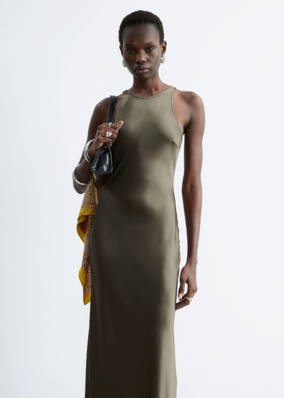 Sleeveless Satin Midi Dress