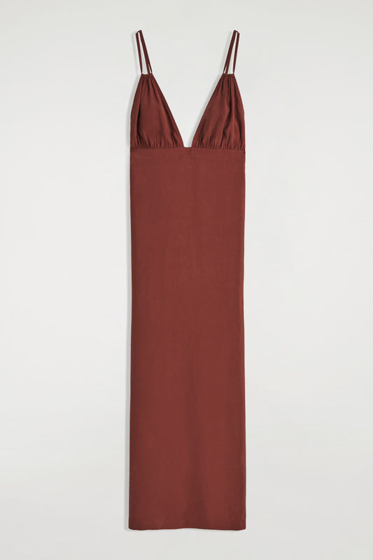 Gathered V-Neck Maxi Dress