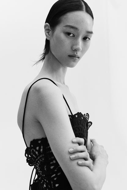 Lace-detail linen-blend dress