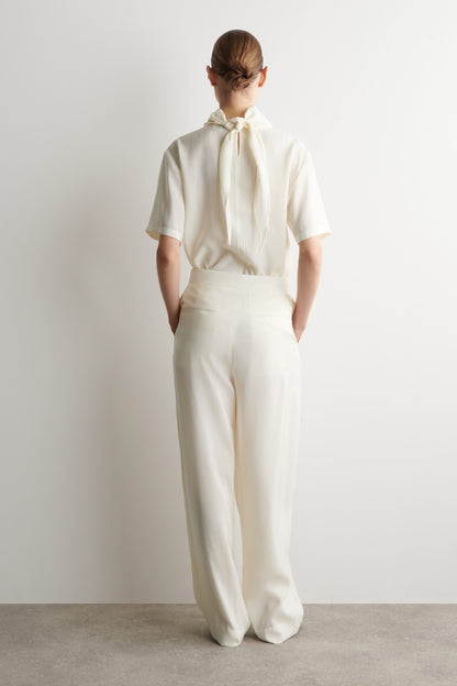 Draped Pleated Straight-Leg Trousers