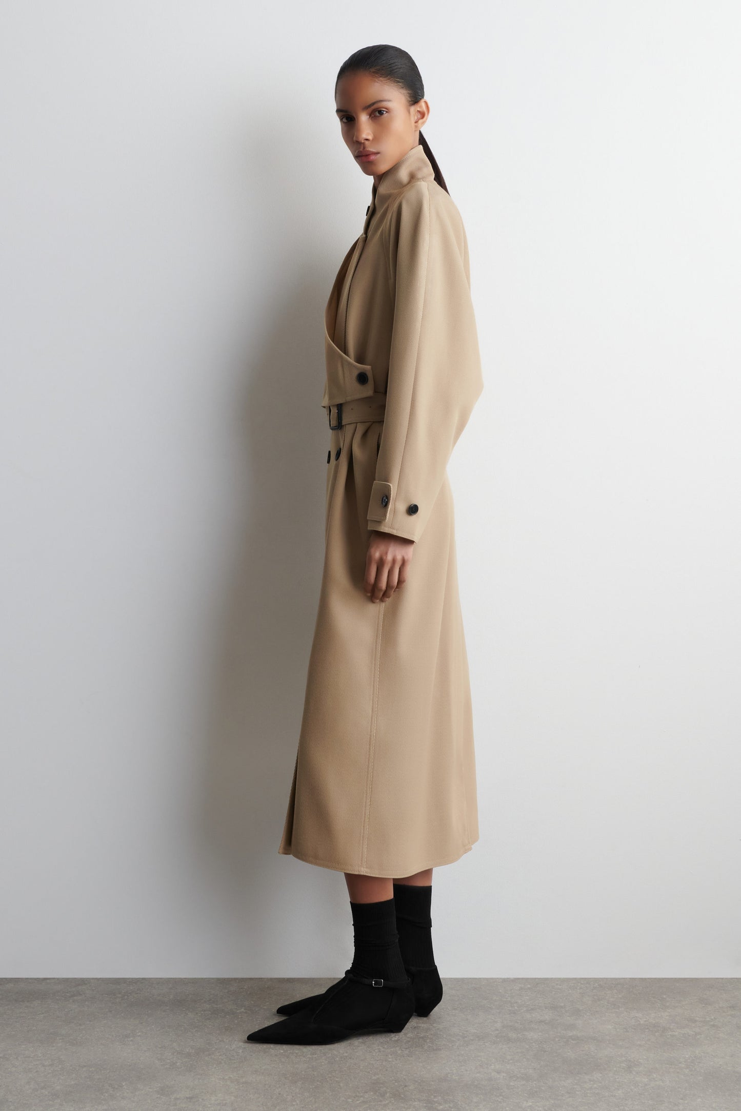 Wrap-Over Wool-Twill Trench Coat