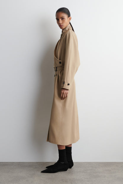 Wrap-Over Wool-Twill Trench Coat