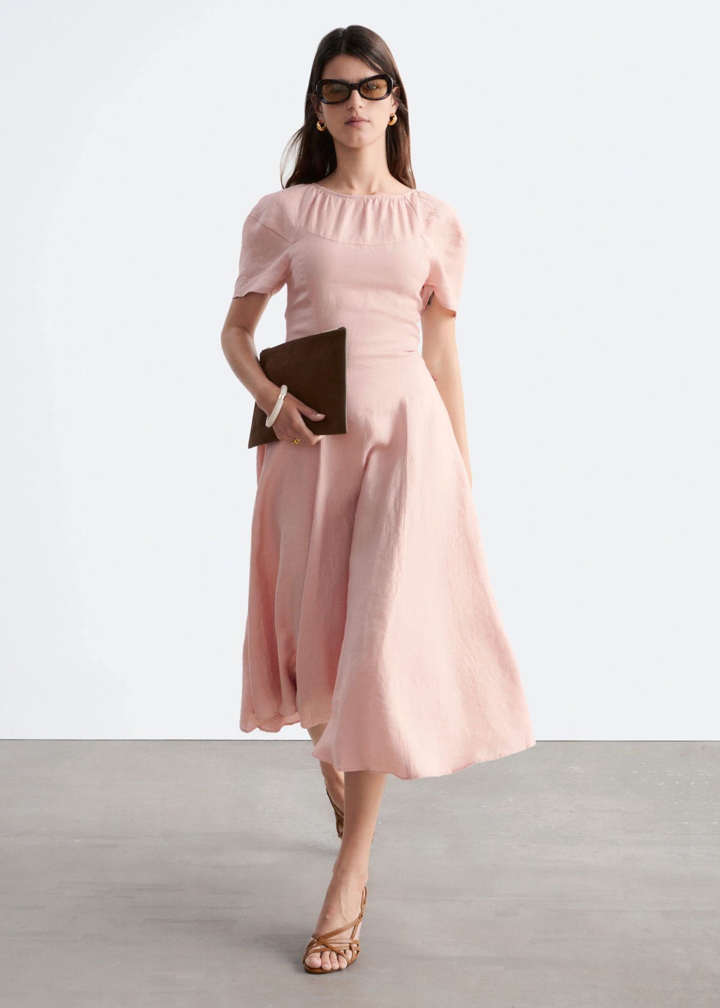 Flared Linen Midi Dress