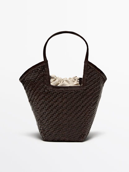 Woven leather tote bag