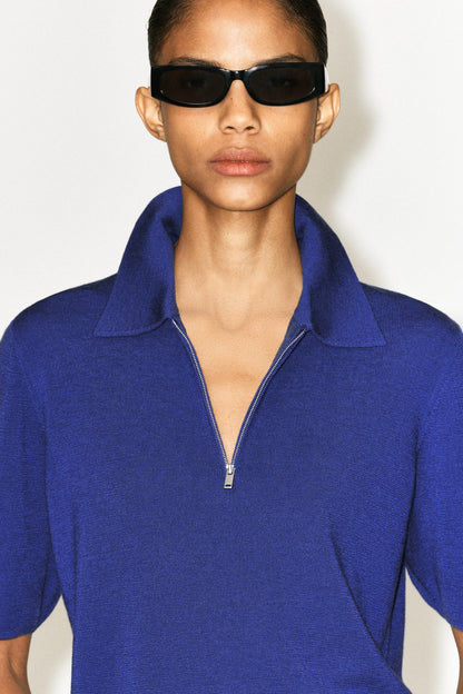 Merino Wool Zip-Up Polo Shirt