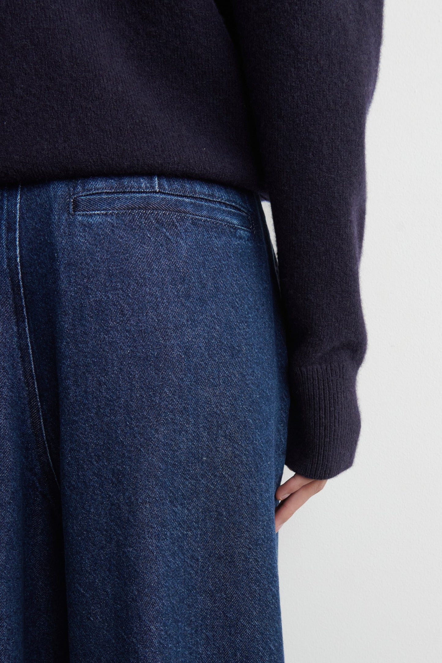 Pleated Wide-Leg Denim Trousers