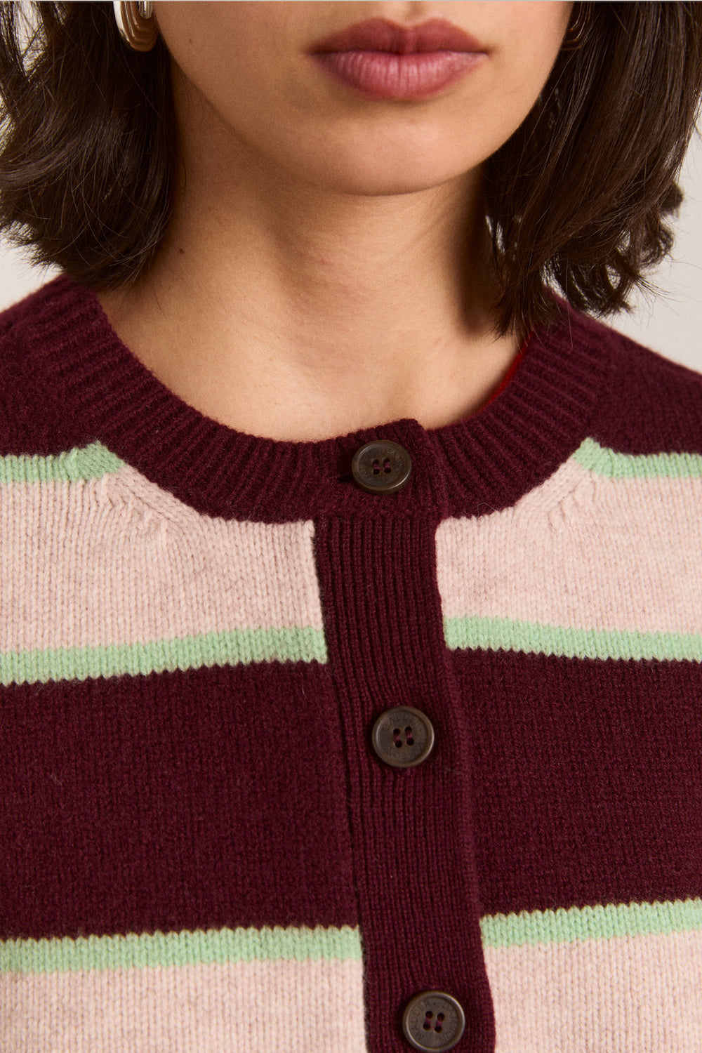 Didi Merino Wool Cardigan Burg Argyle/Stripe