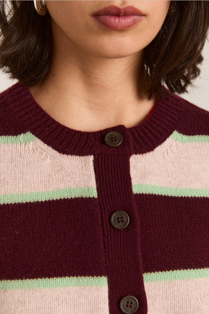 Didi Merino Wool Cardigan Burg Argyle/Stripe