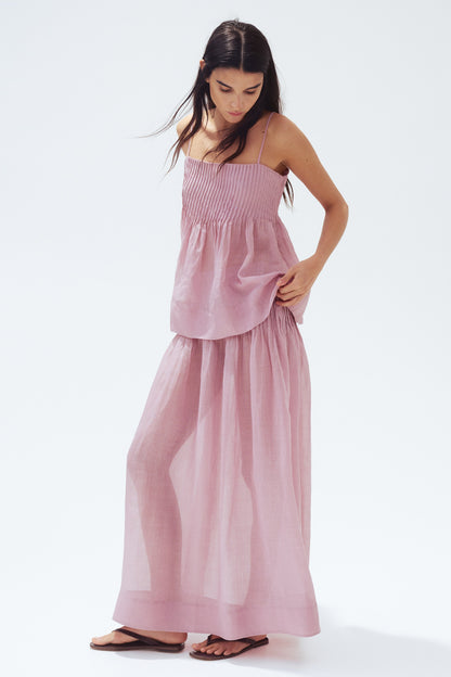 Pintucked ramie strappy top
