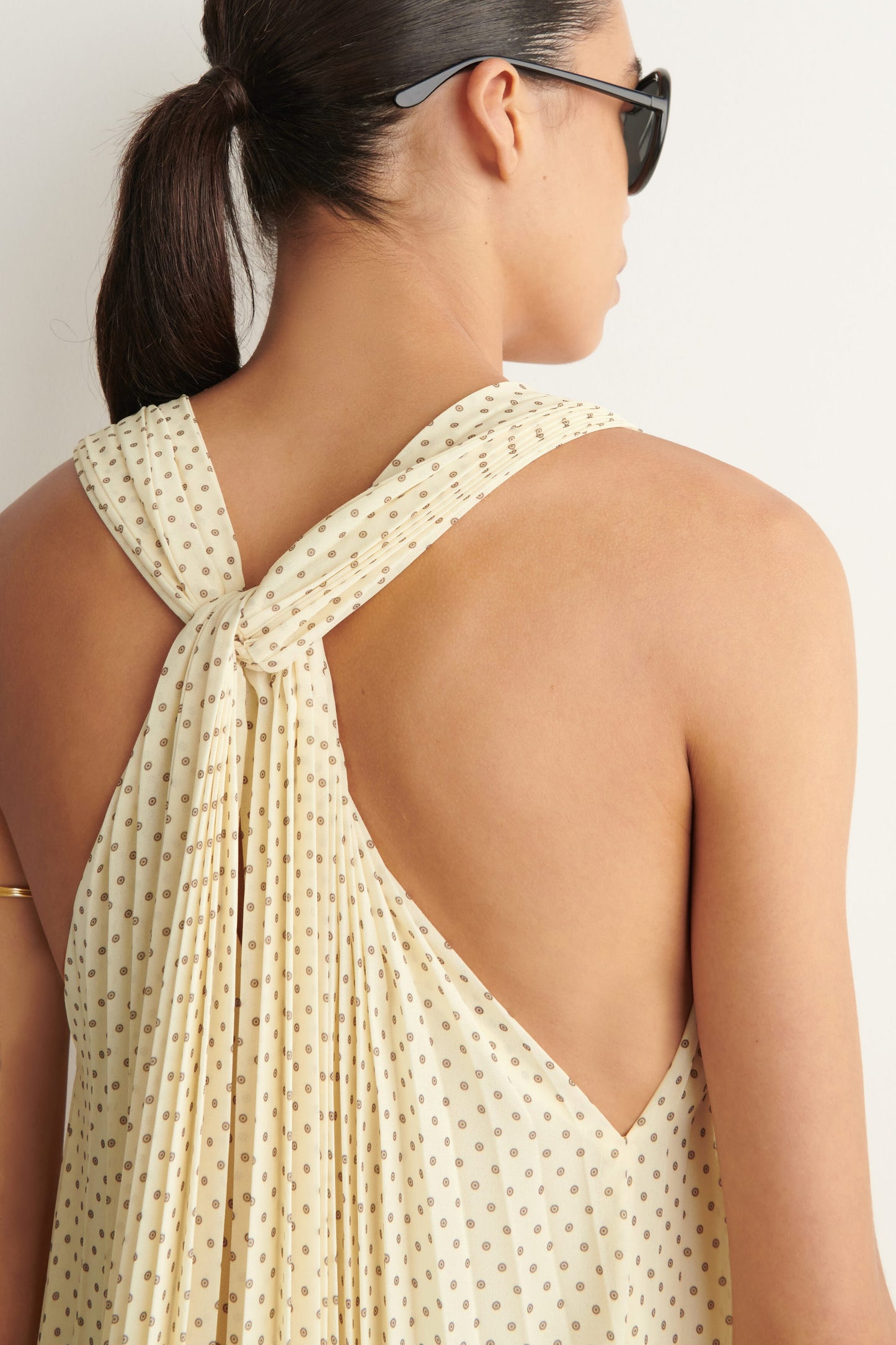 Tie-detail pleated georgette maxi dress