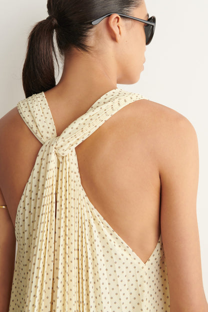 Tie-detail pleated georgette maxi dress