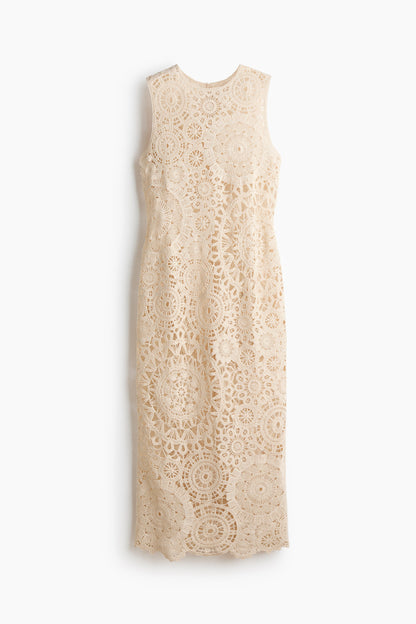 Crochet-look cotton dress