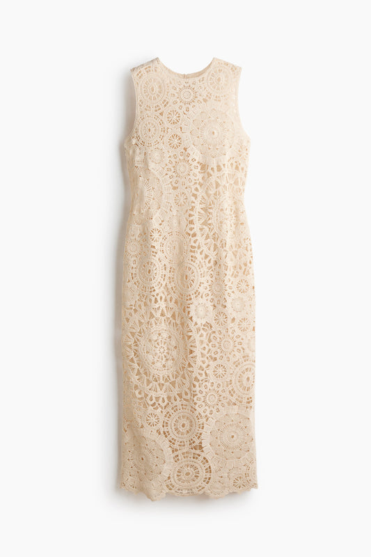 Crochet-look cotton dress