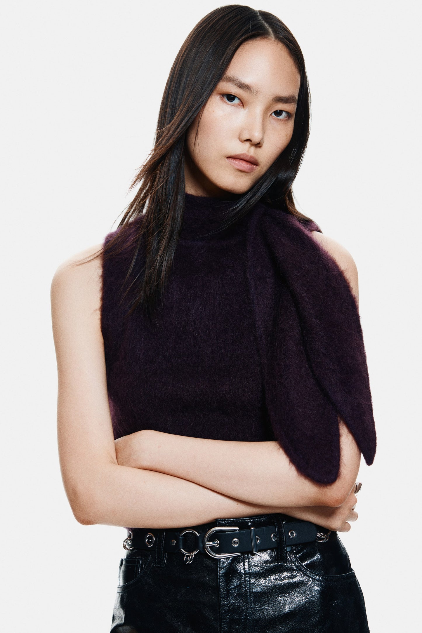 Mohair-blend scarf-collar top