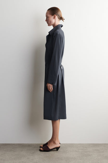 Belted Trench-Detail Midi Dress