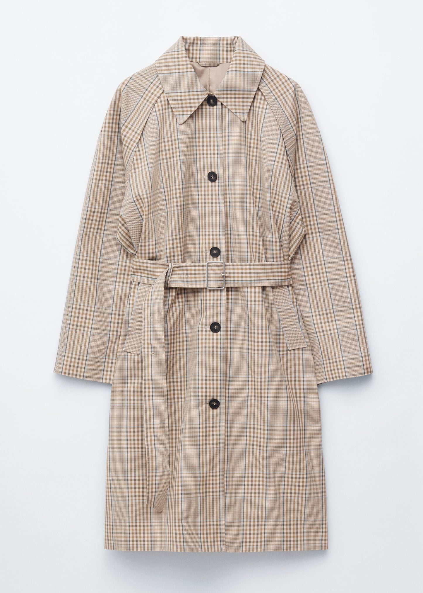 Checked Buckle-Belt Trench Coat