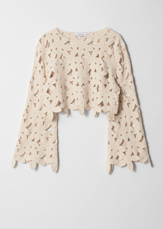 Cropped Long-Sleeve Crochet Top