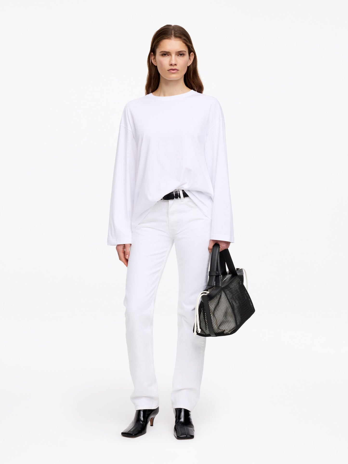 Leather-Detail Mesh Tote Bag