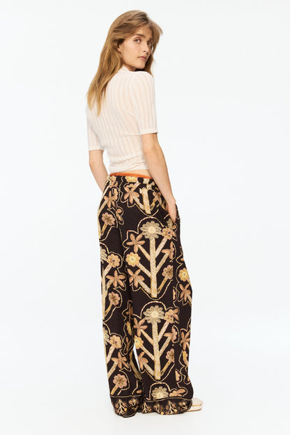 Floral-print twill trousers