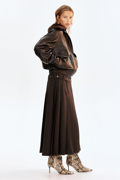 Belted pleated skirt
