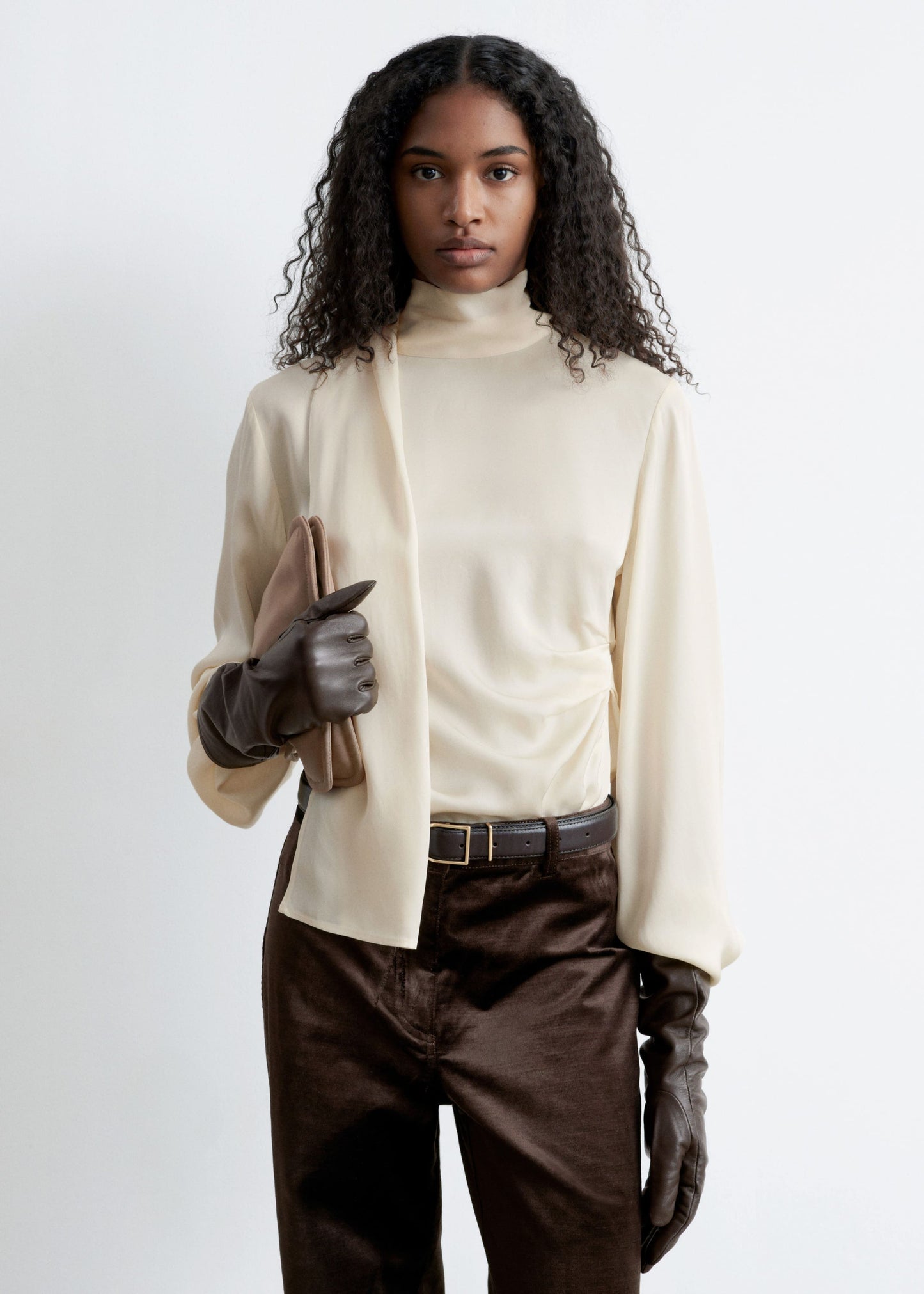 Scarf-Detail Satin Blouse