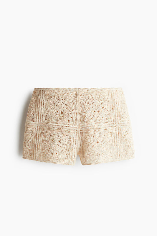 Crochet-look mini shorts