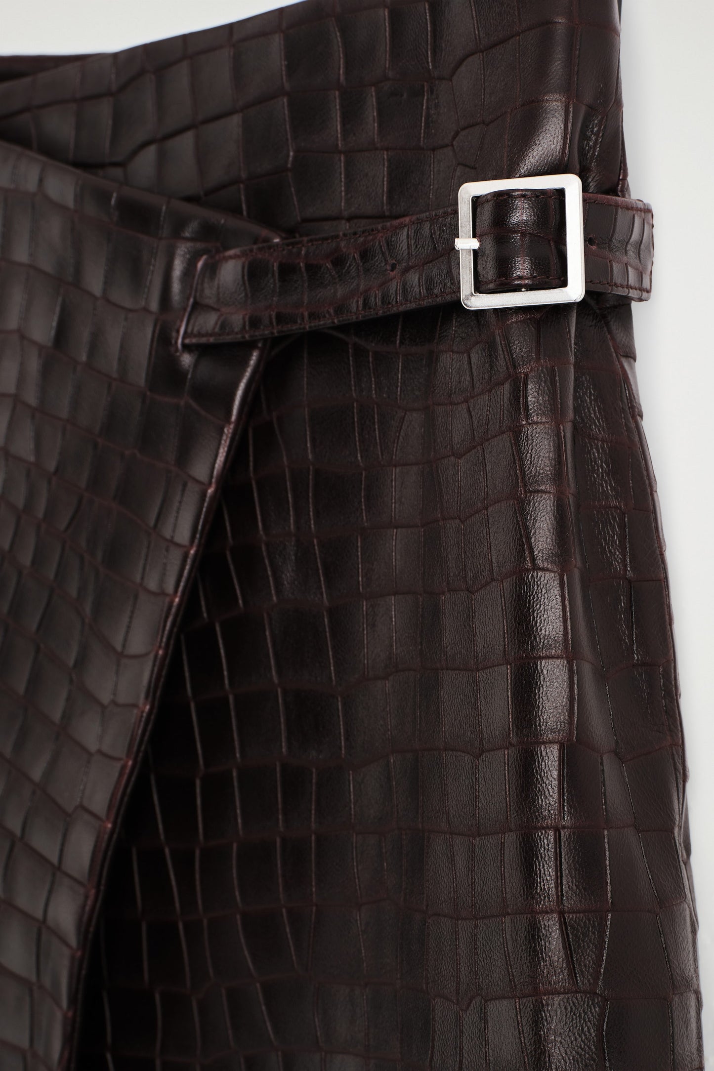 Croc-Effect Leather Wrap Skirt
