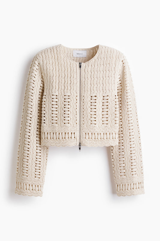 Crochet-look cotton jacket