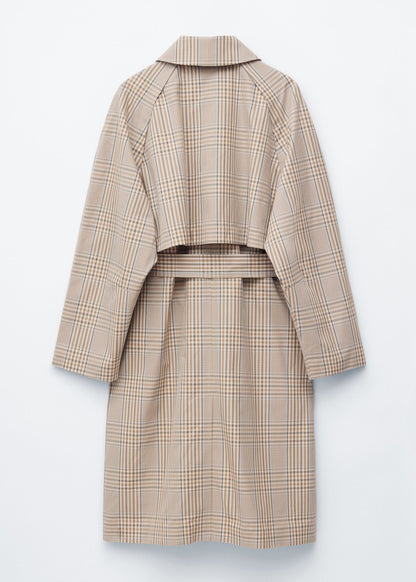 Checked Buckle-Belt Trench Coat