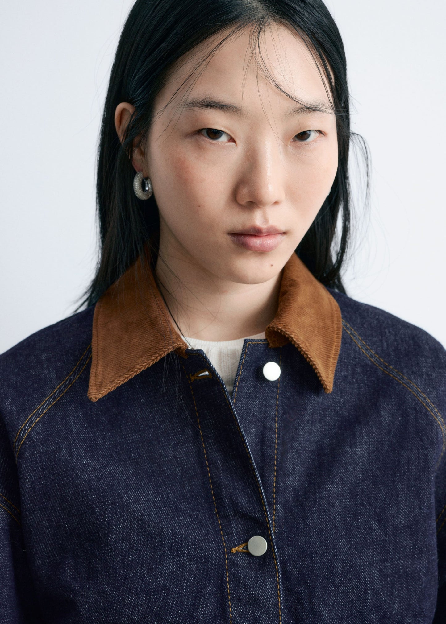 Short Cord-Collar Denim Jacket