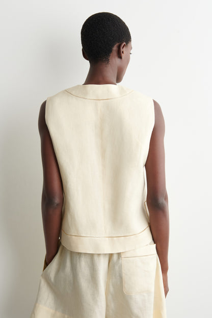 EMBROIDERED-DETAIL LINEN WAISTCOAT