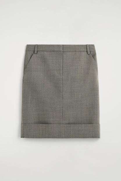 Turn-Up Wool-Blend Pencil Skirt