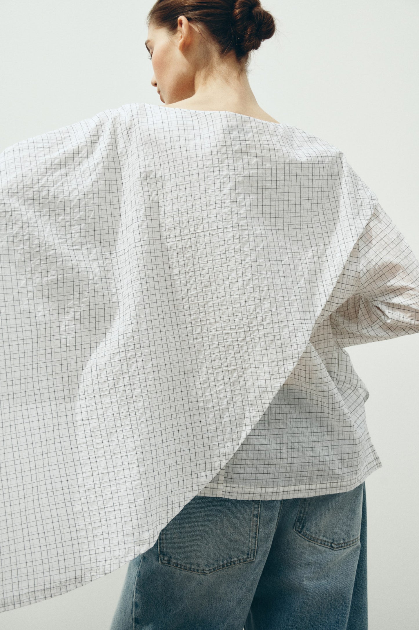 Cape-detail seersucker blouse