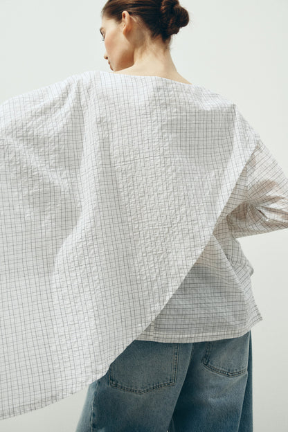 Cape-detail seersucker blouse