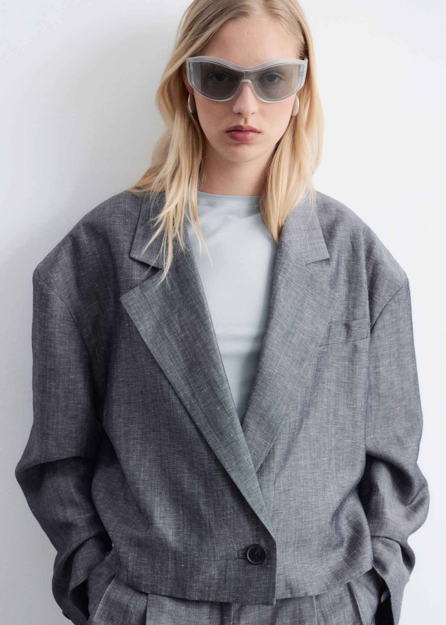 Cropped Wool-Linen Blazer