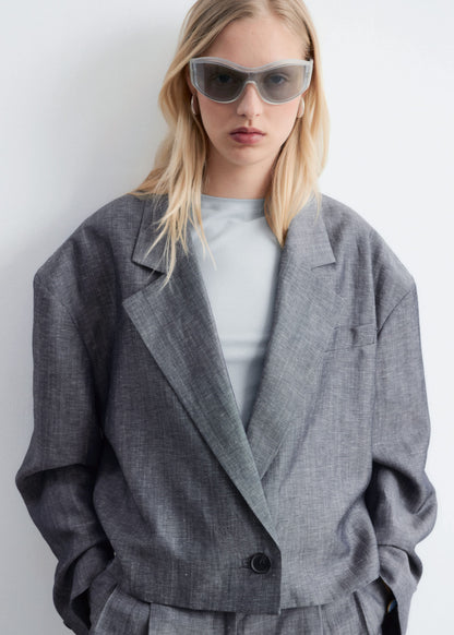 Cropped Wool-Linen Blazer