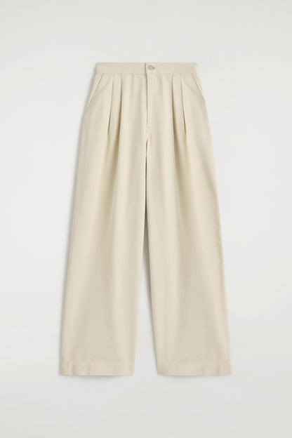 Pleated Wide-Leg Denim Trousers