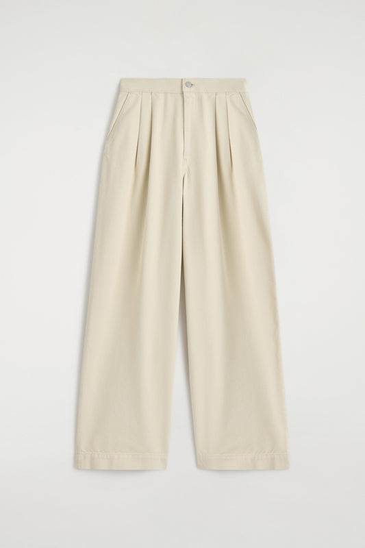 Pleated Wide-Leg Denim Trousers