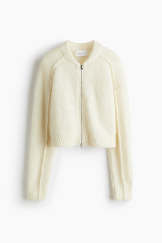 Mohair-blend zip-through cardigan