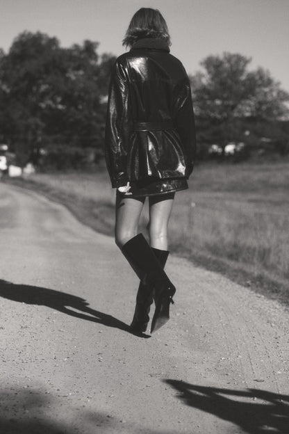 Coated belted jacket