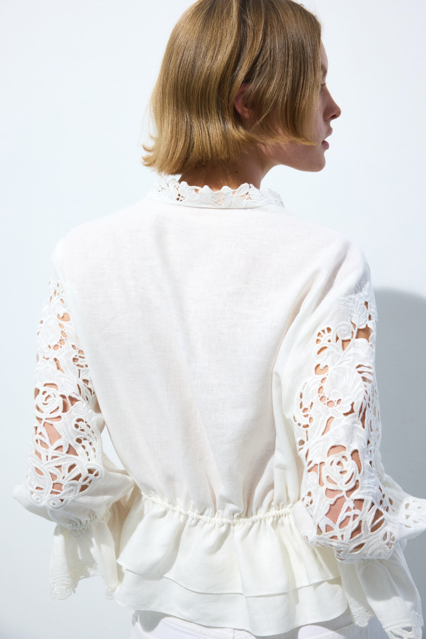 Linen-blend broderie anglaise blouse