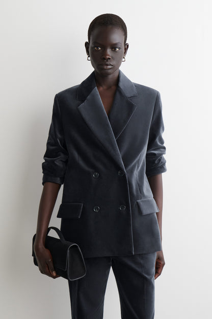 Velvet Double-Breasted Blazer