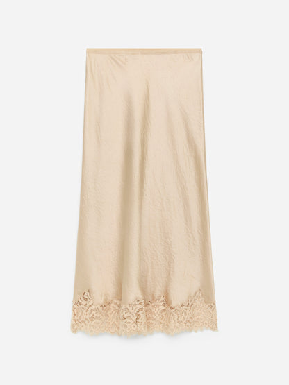 Lace-Detail Satin Skirt