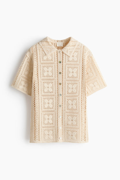 Crochet-look silk-blend shirt