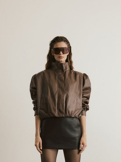 Mandarin collar short jacket