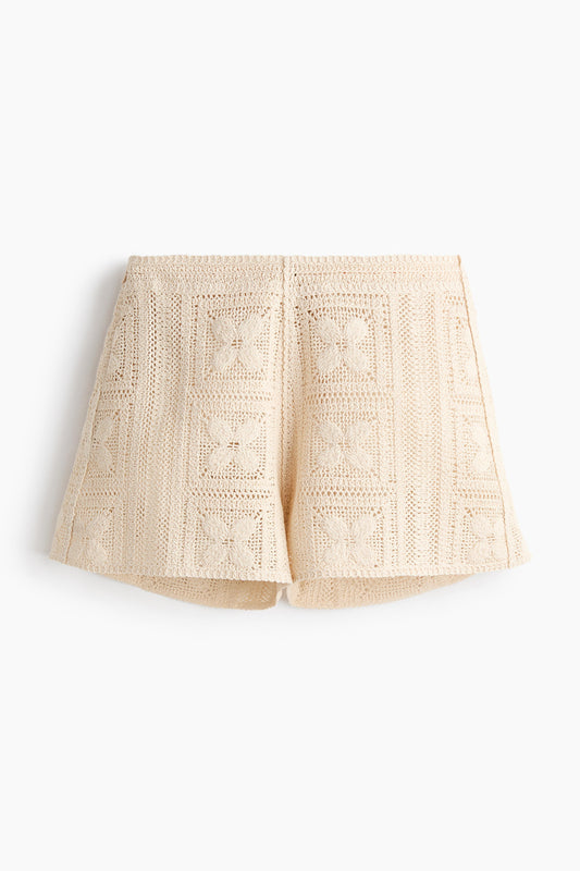 Crochet-look silk-blend shorts