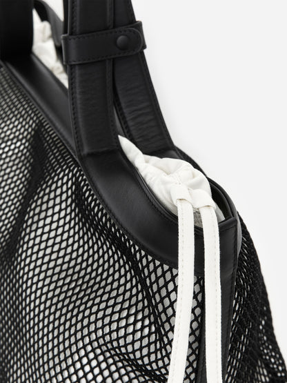 Leather-Detail Mesh Tote Bag