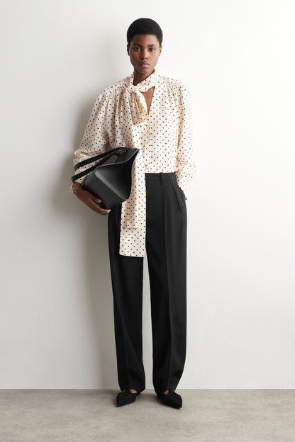 Scarf-Detail Polka-Dot Shirt