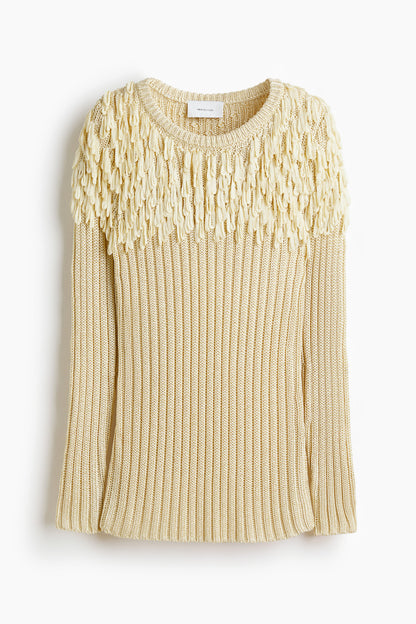 Fringe-detail rib-knit top