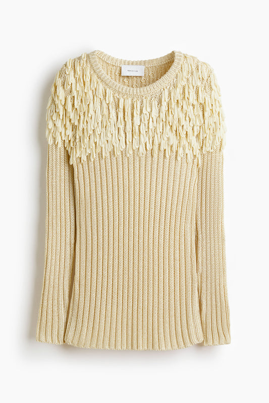 Fringe-detail rib-knit top